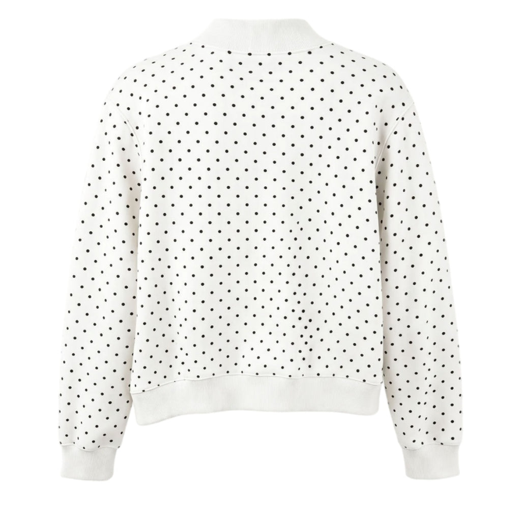 Dotted Mock Neck Pullover Sweatshirt with Ribbed Hem - White - 2