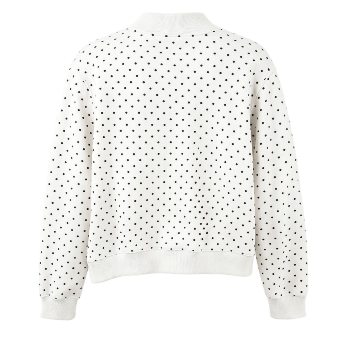 Dotted Mock Neck Pullover Sweatshirt with Ribbed Hem - White - 2