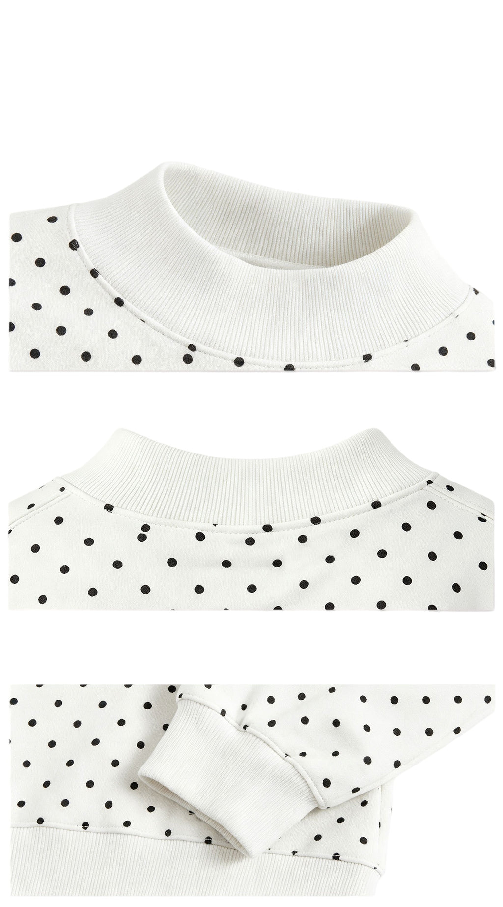 Dotted Mock Neck Pullover Sweatshirt with Ribbed Hem - White - 7