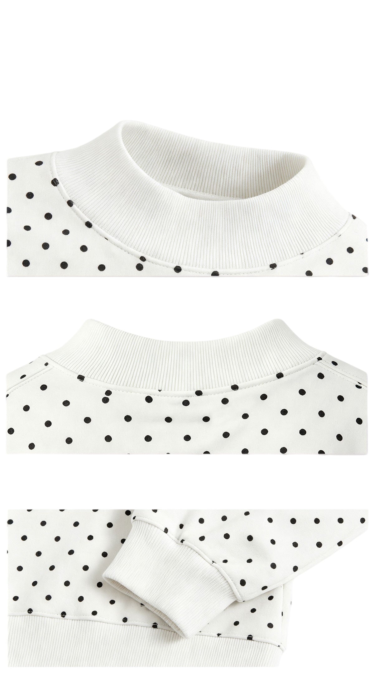 Dotted Mock Neck Pullover Sweatshirt with Ribbed Hem - White - 7