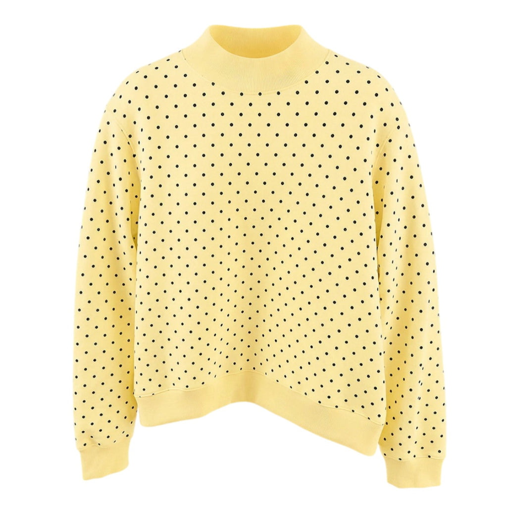 Dotted Mock Neck Pullover Sweatshirt with Ribbed Hem - Yellow