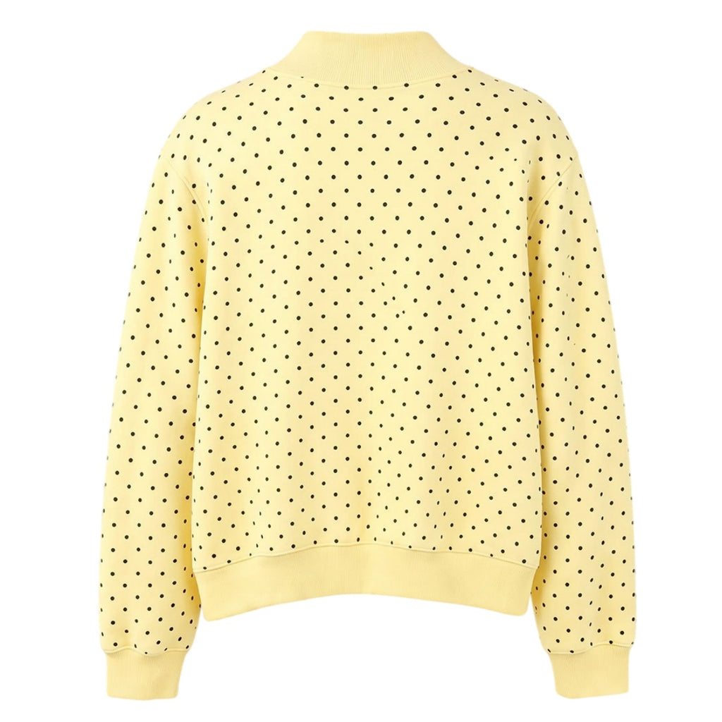 Dotted Mock Neck Pullover Sweatshirt with Ribbed Hem - Yellow - 1