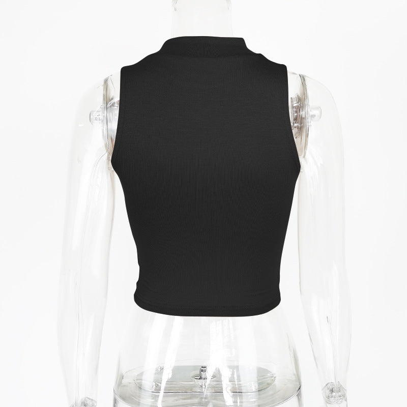 Mock Neck Sleeveless Crop Tank Top - Black - 4