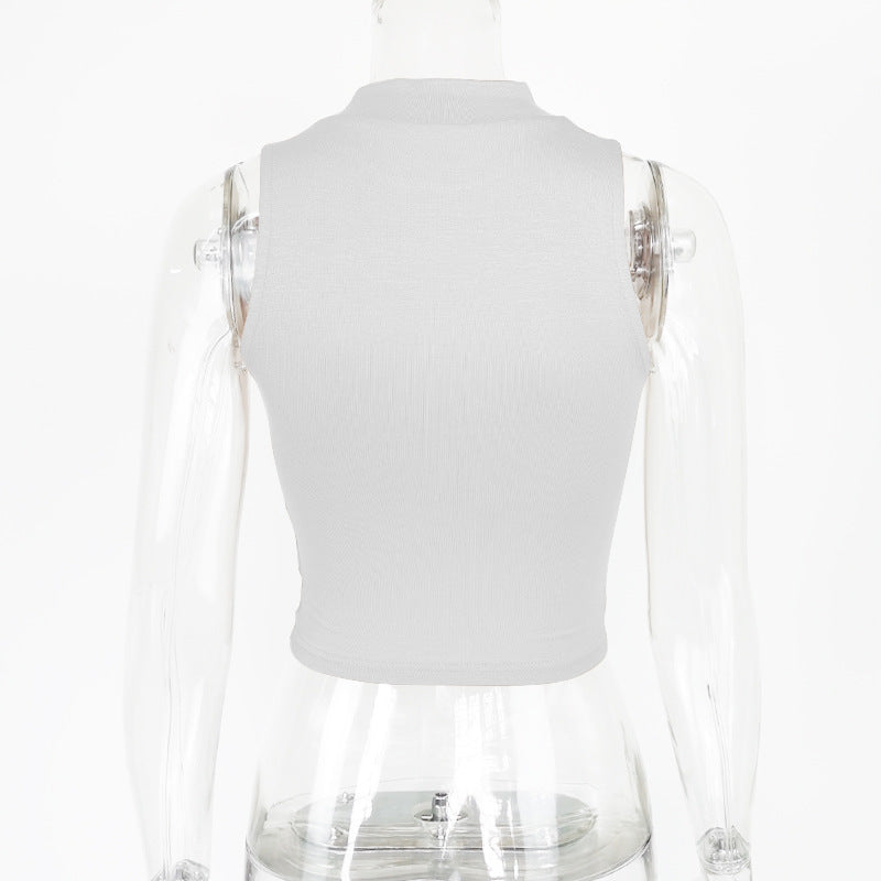 Mock Neck Sleeveless Crop Tank Top - White - 4