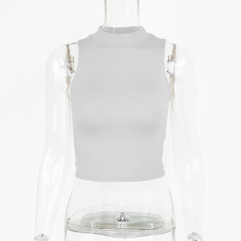 Mock Neck Sleeveless Crop Tank Top - White - 6