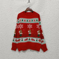 Patchwork Snowflake Stripe Christmas Sweater - Red