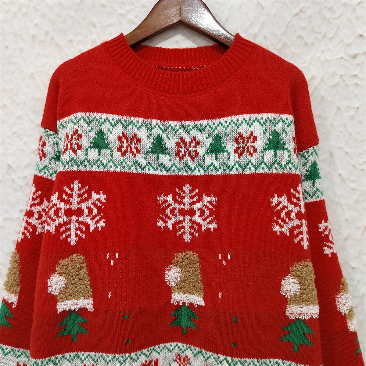 Patchwork Snowflake Stripe Christmas Sweater - Red - 1