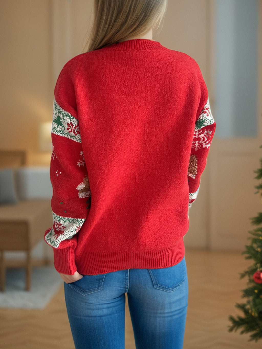 Patchwork Snowflake Stripe Christmas Sweater - Red - 6