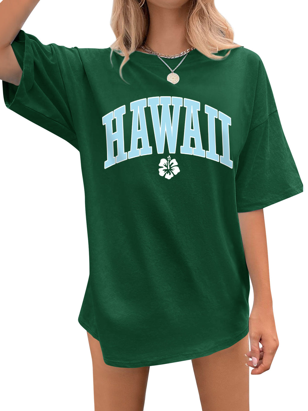 Hawaii Varsity Print Oversized Tee - Green