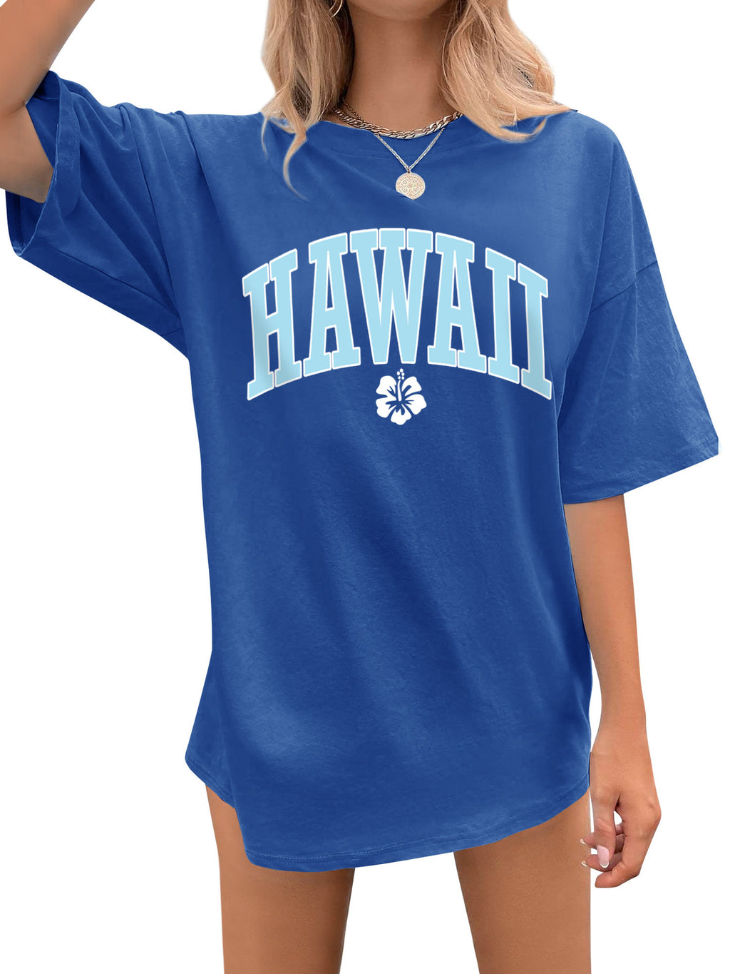 Hawaii Varsity Print Oversized Tee - Royal