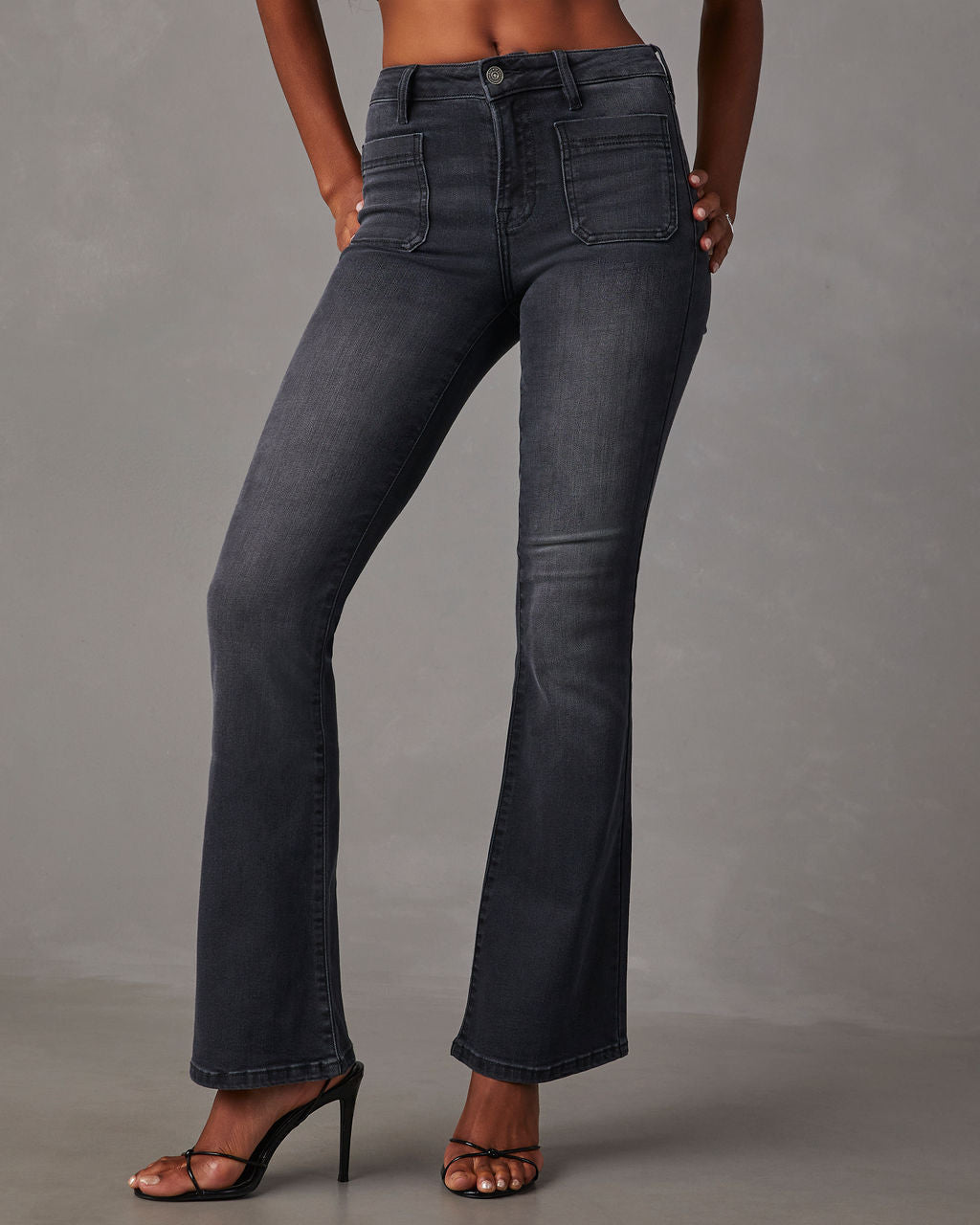 High Rise Stretch Flare Leg Jeans - Black - 2