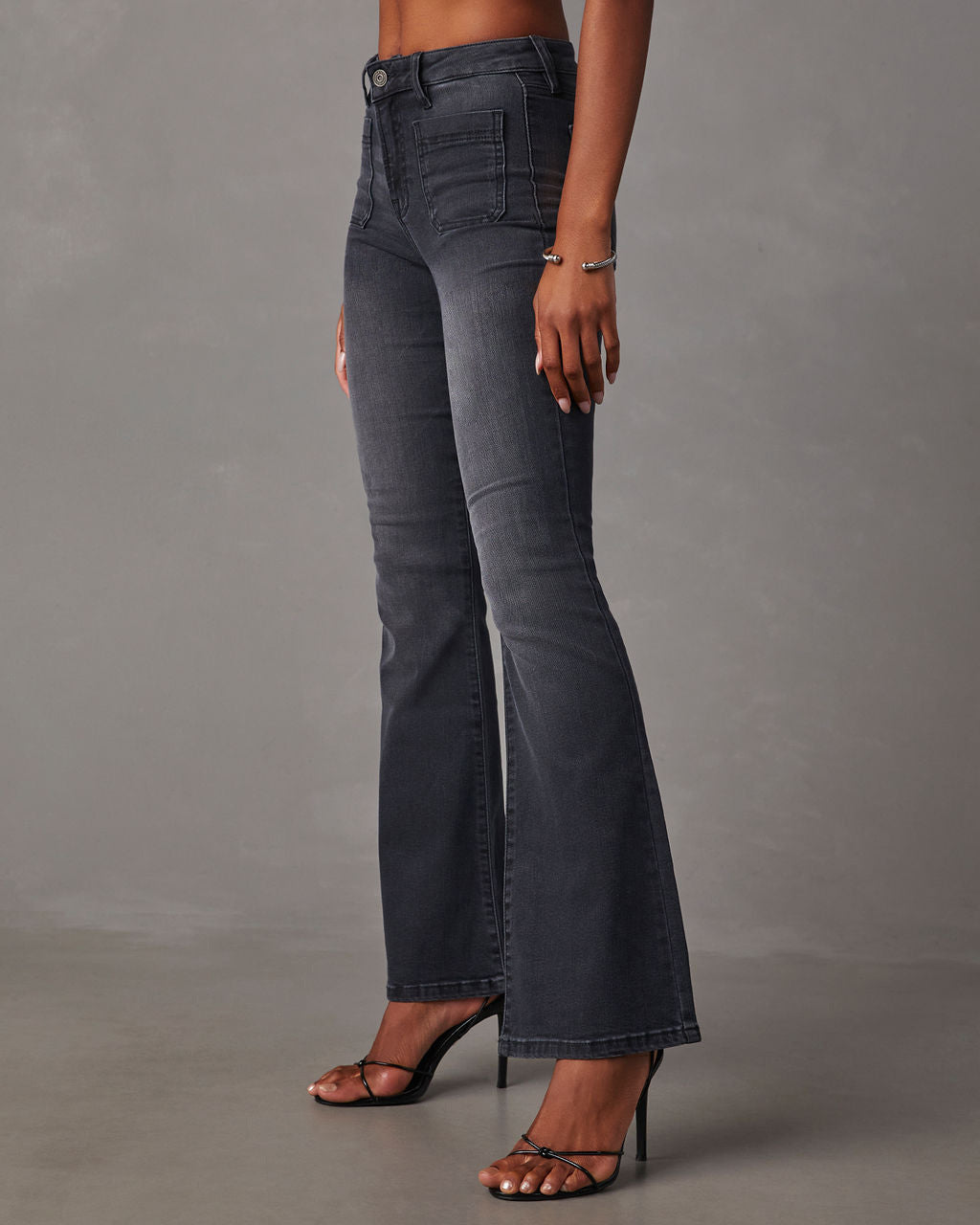High Rise Stretch Flare Leg Jeans - Black - 3