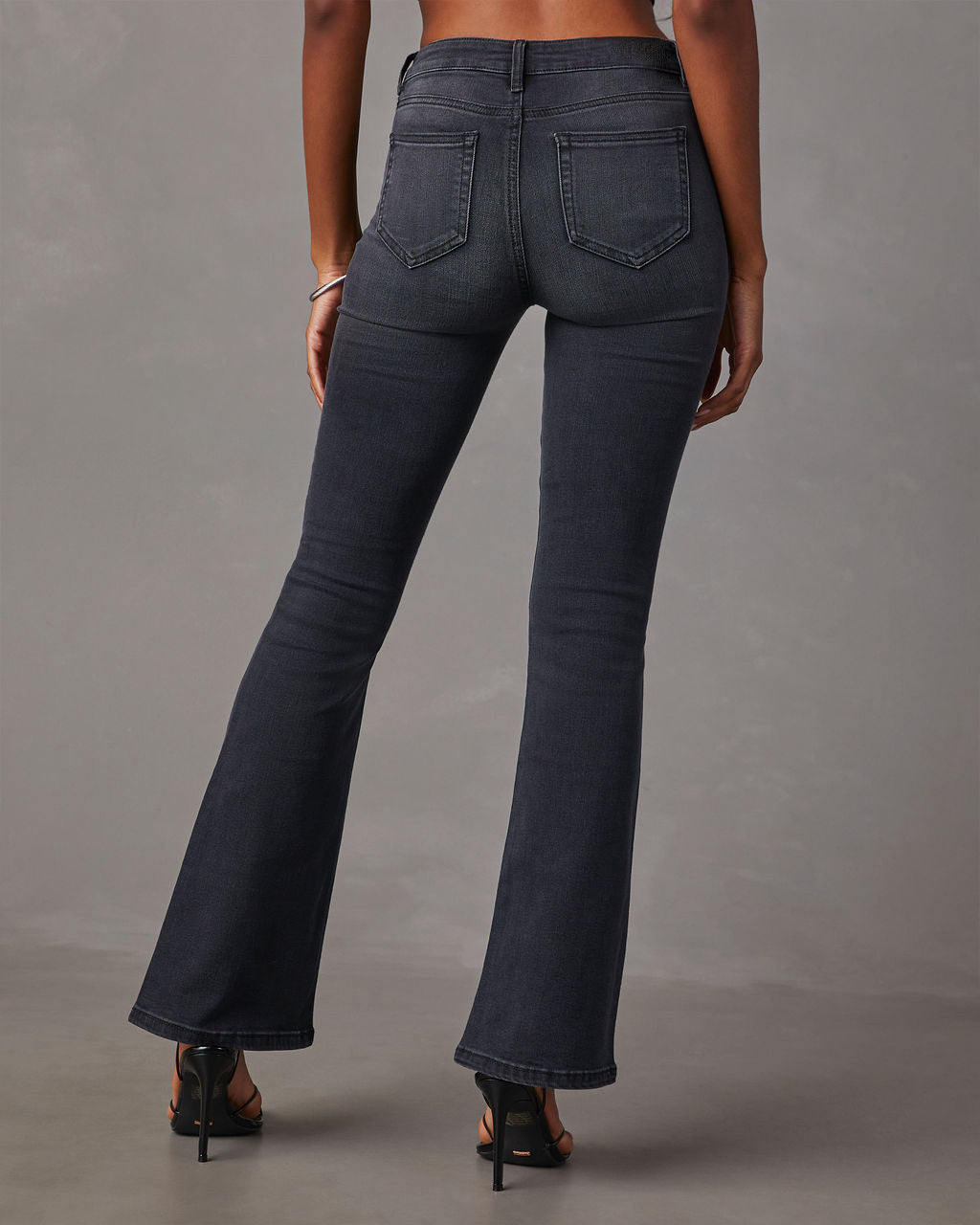 High Rise Stretch Flare Leg Jeans - Black - 4