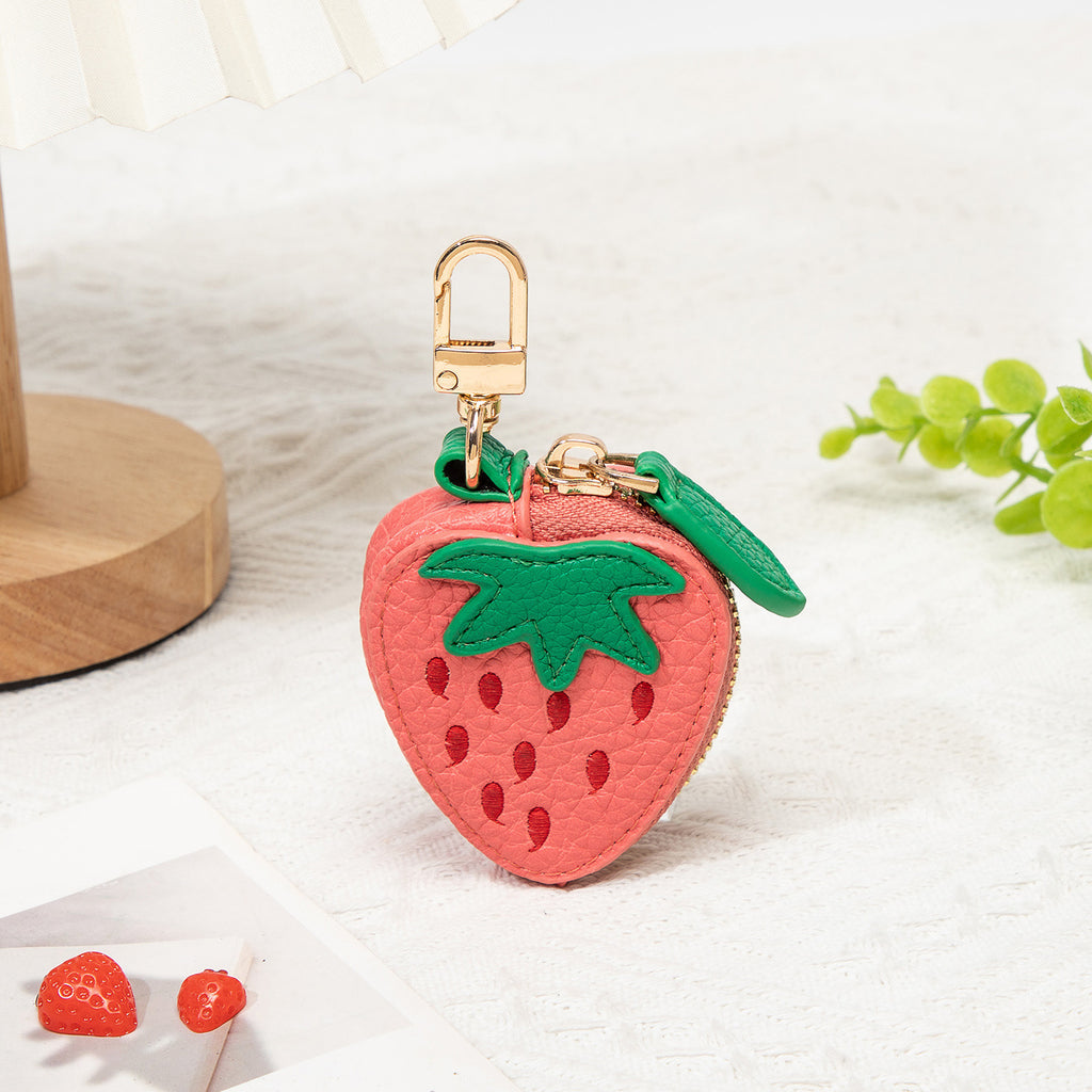 Fruit Shaped Zip Pouch Keychain - Strawberry - 1