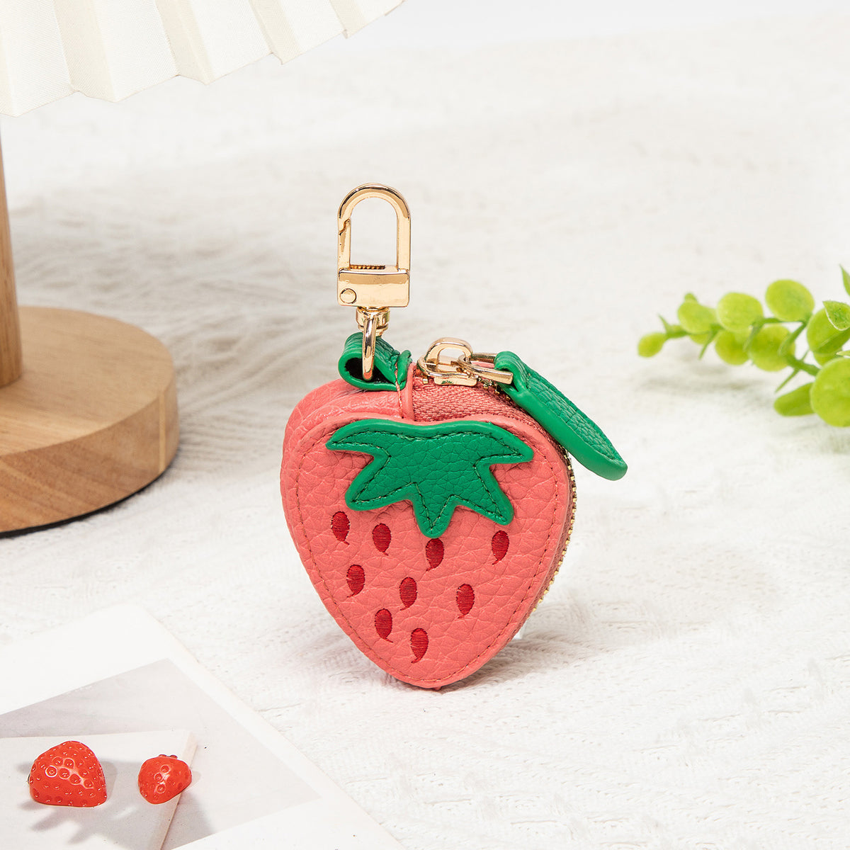 Fruit Shaped Zip Pouch Keychain - Strawberry - 1