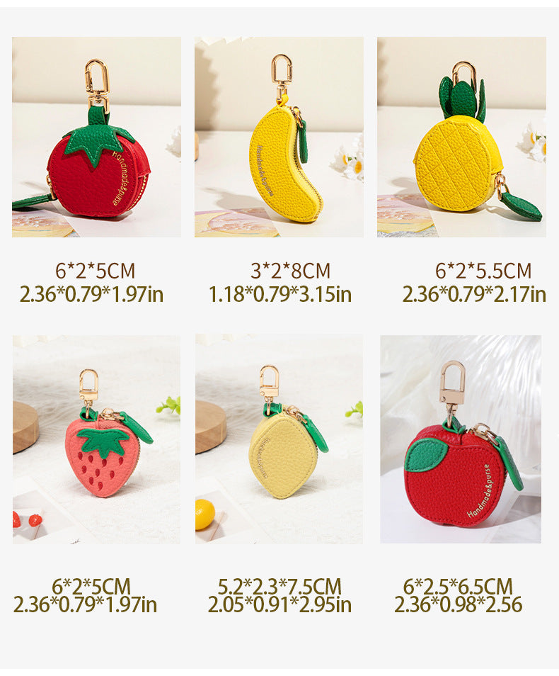Fruit Shaped Zip Pouch Keychain - Strawberry - 3