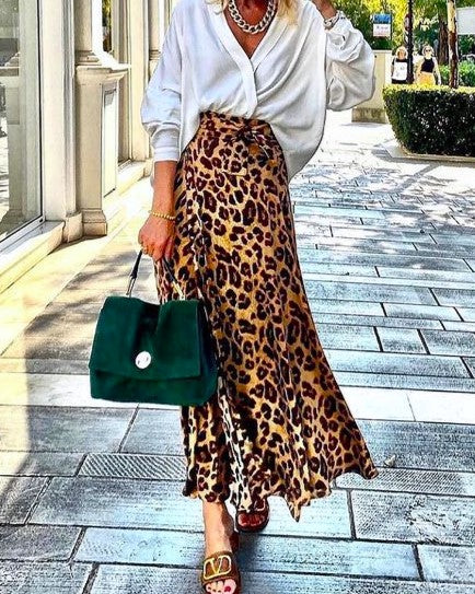 Leopard Print Bias Cut Maxi Skirt - Leopard