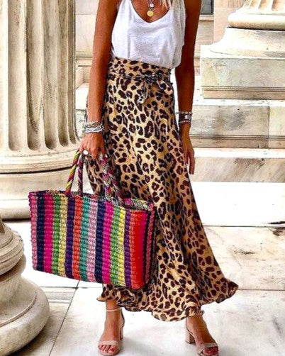 Leopard Print Bias Cut Maxi Skirt - Leopard - 1
