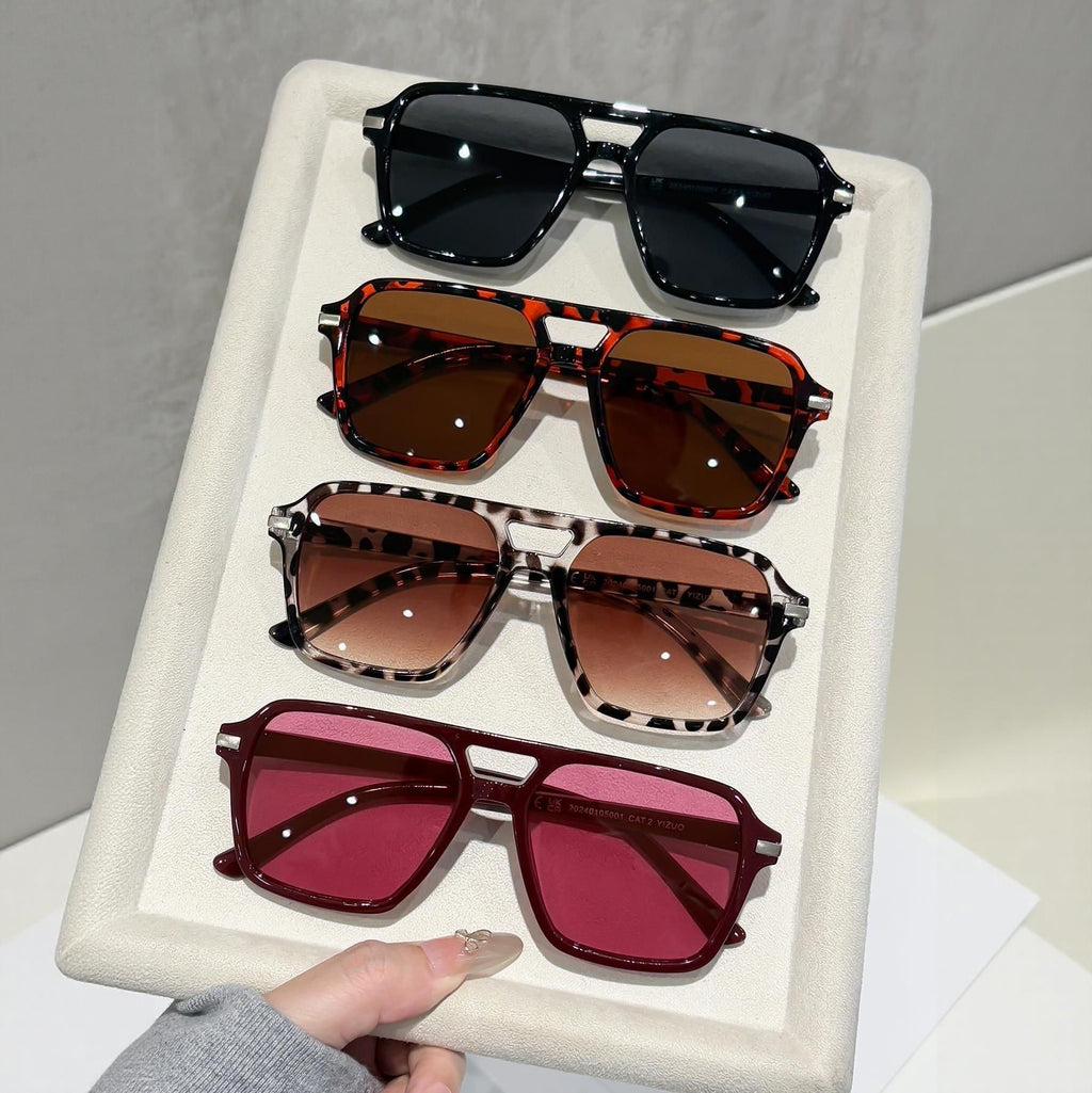 Square Aviator Sunglasses with Retro Double Bridge