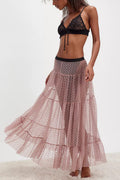 Sheer Tulle Heart Dot Tiered Maxi Skirt - Rosewood