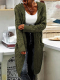 Hooded Longline Cable Knit Duster Cardigan - Green