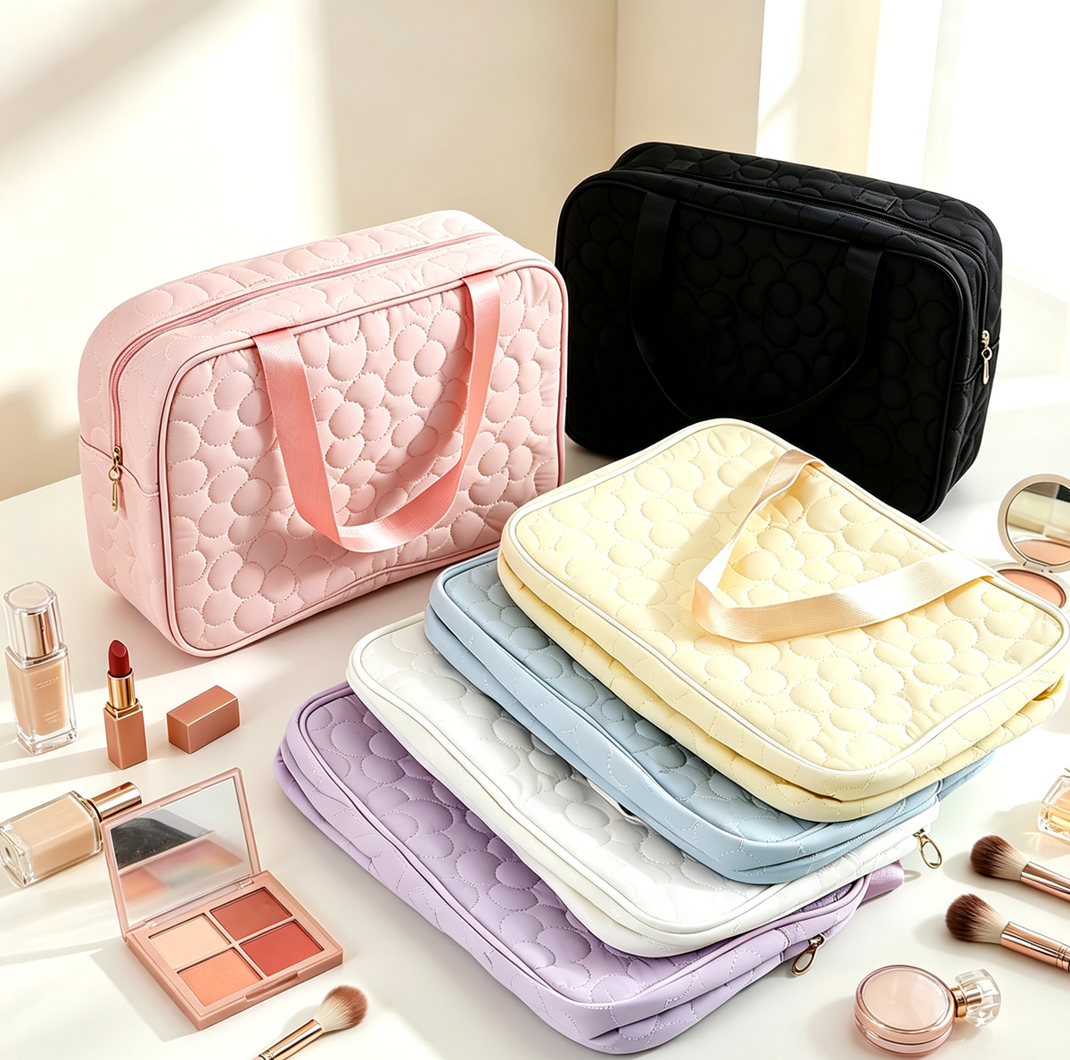 Quilted Puffy Toiletry Bag With Handles - view 1