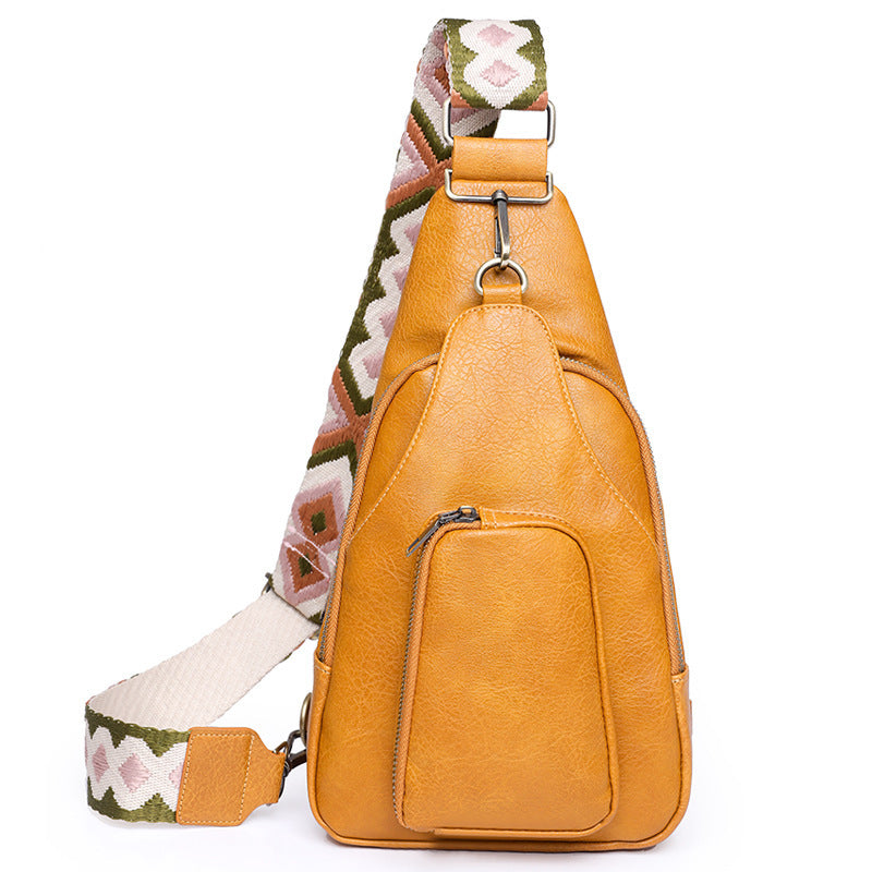 Vintage Sling Bag With Diamond Woven Strap - yellow