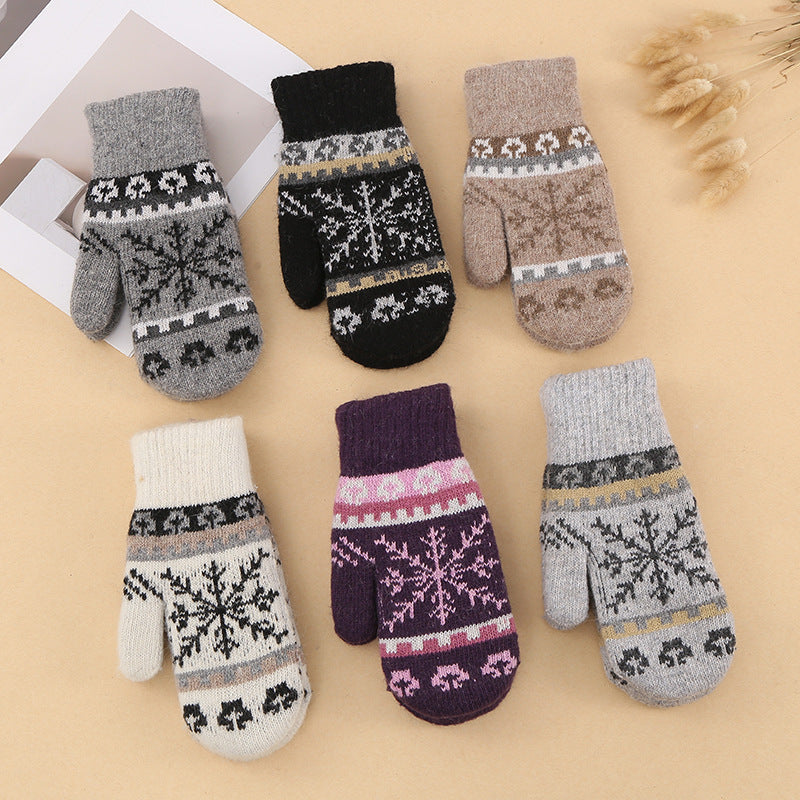 Snowflake Jacquard Fleece Lined Knit Mittens - DarkGrey