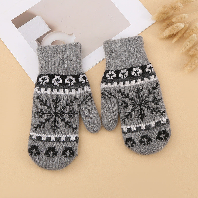 Snowflake Jacquard Fleece Lined Knit Mittens - DarkGrey - 1