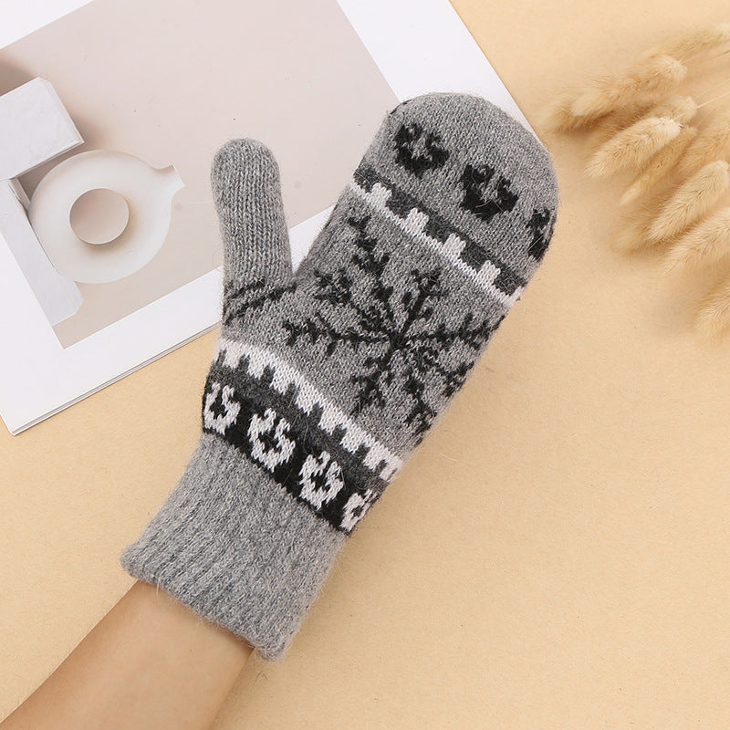 Snowflake Jacquard Fleece Lined Knit Mittens - DarkGrey - 2