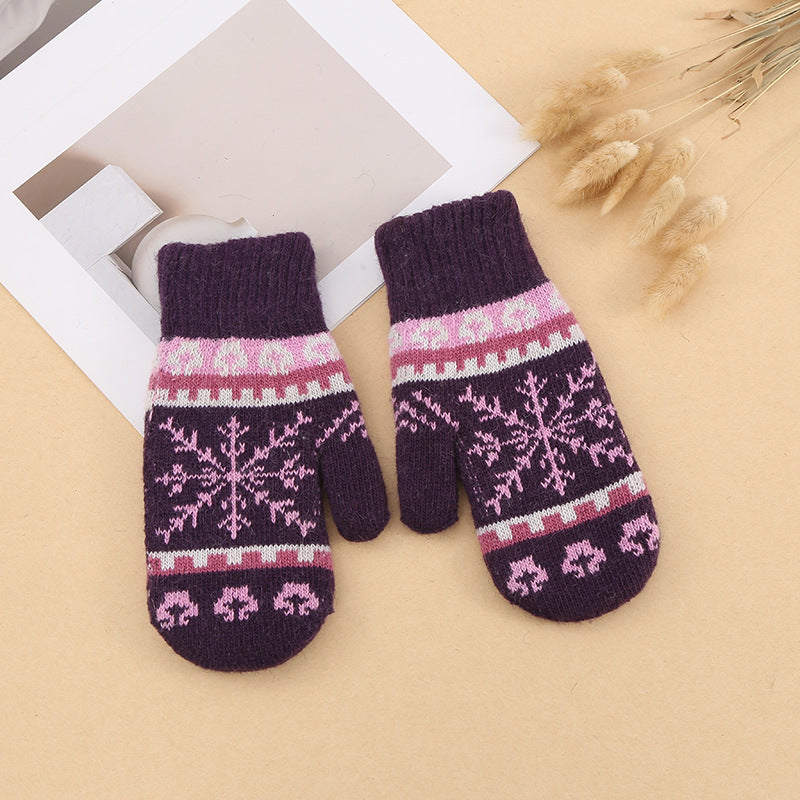 Snowflake Jacquard Fleece Lined Knit Mittens - Purple