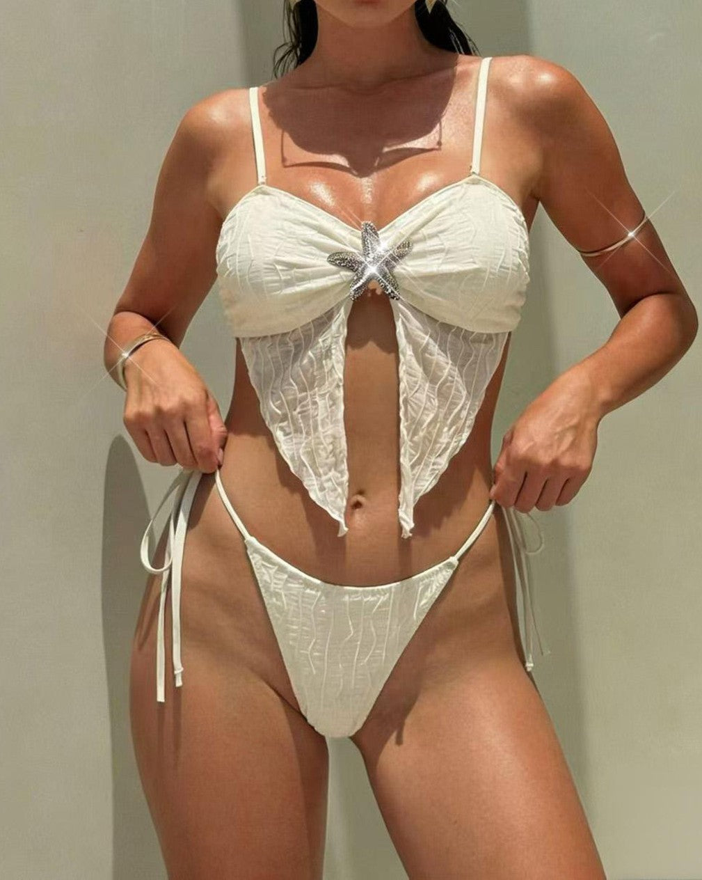Corset Style Bikini With Starfish Detail - Apricot