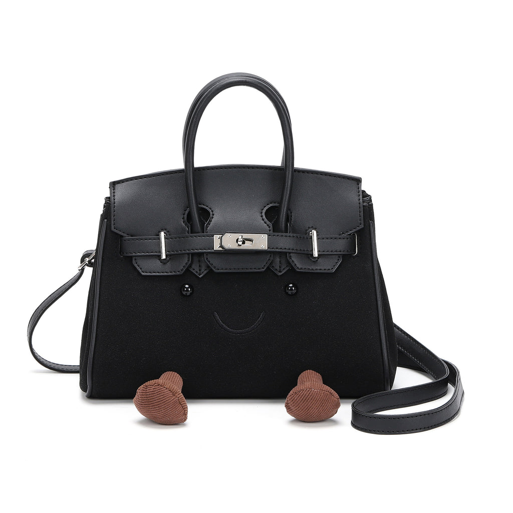 Smiley Face Structured Top Handle Bag - Black