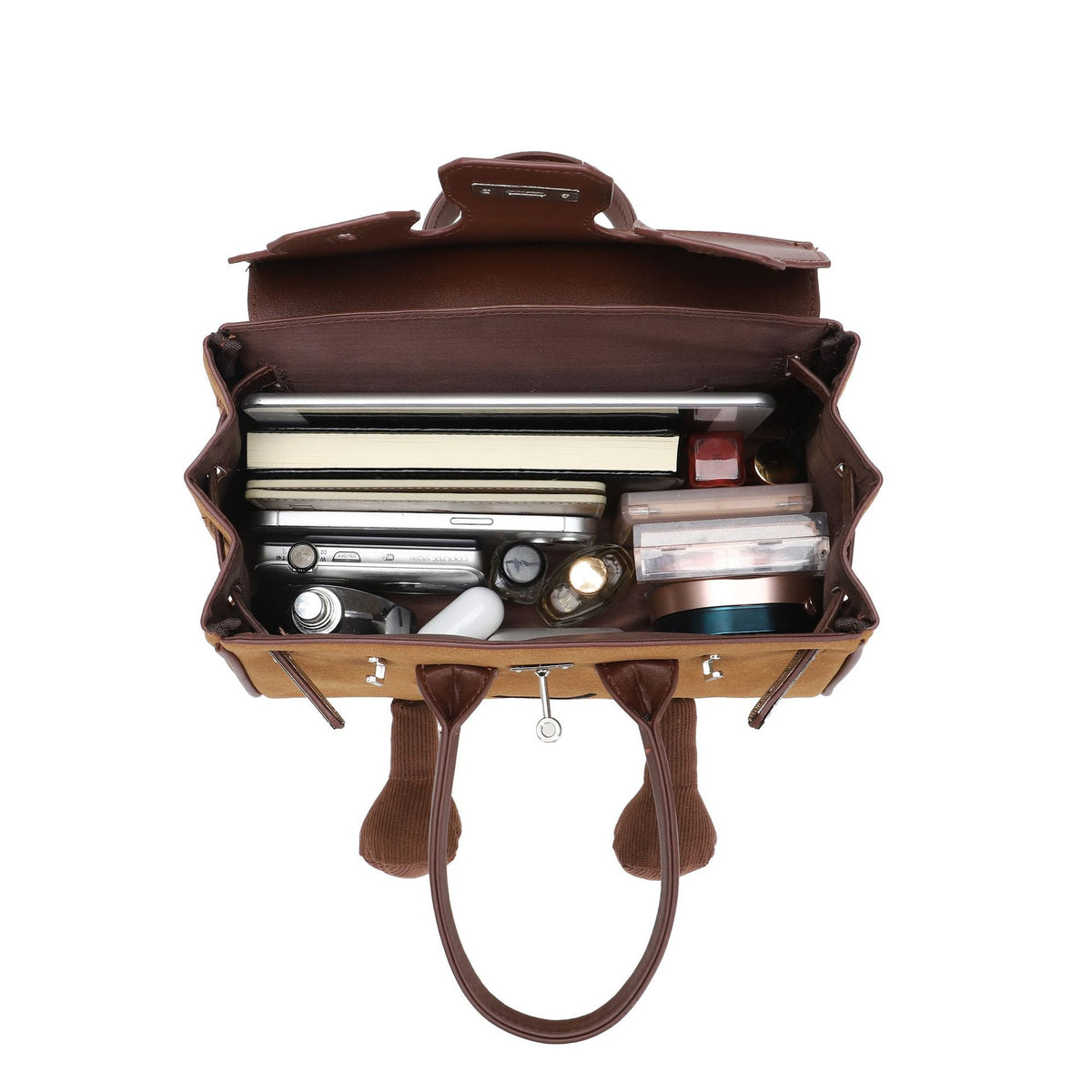 Smiley Face Structured Top Handle Bag - Brown - 10