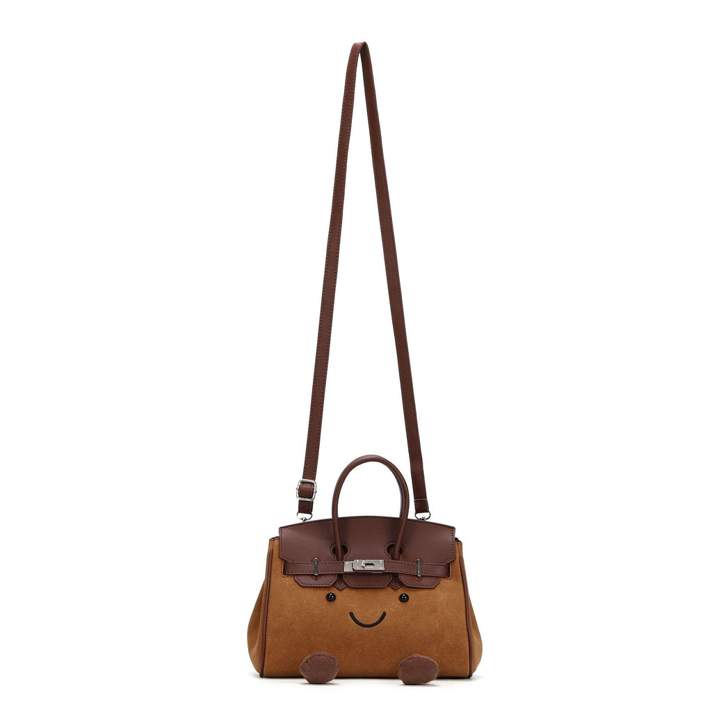 Smiley Face Structured Top Handle Bag - Brown - 11