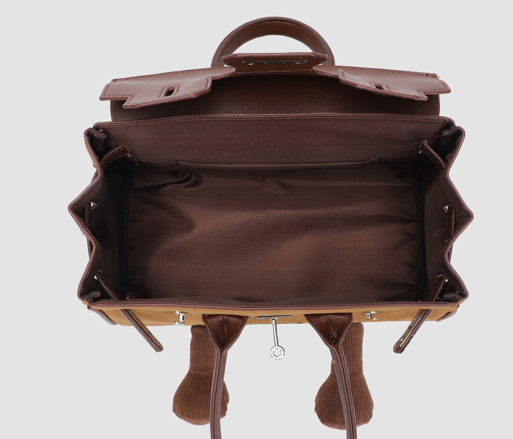 Smiley Face Structured Top Handle Bag - Brown - 2