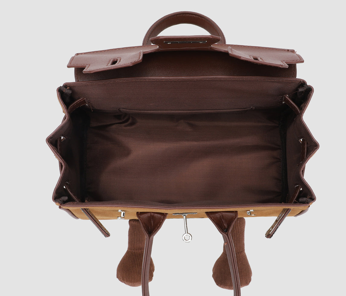 Smiley Face Structured Top Handle Bag - Brown - 2