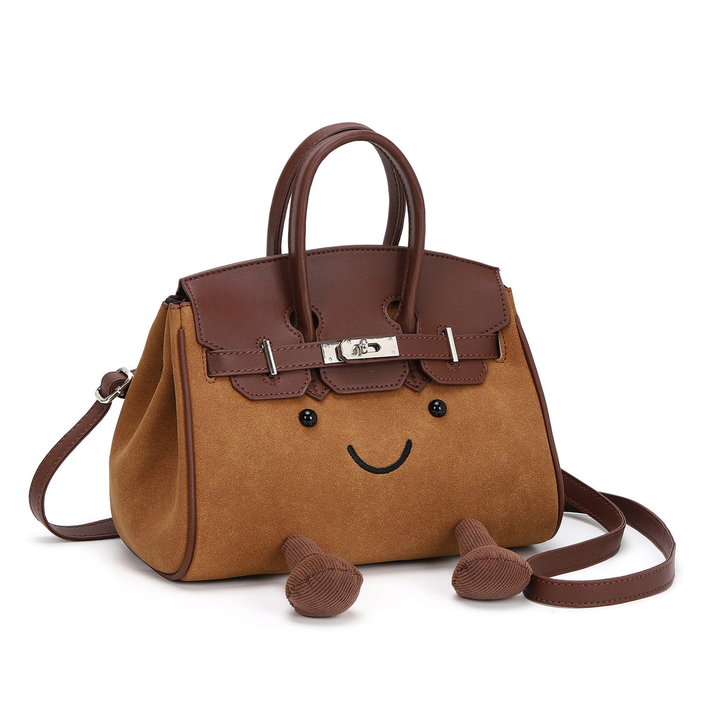 Smiley Face Structured Top Handle Bag - Brown - 3