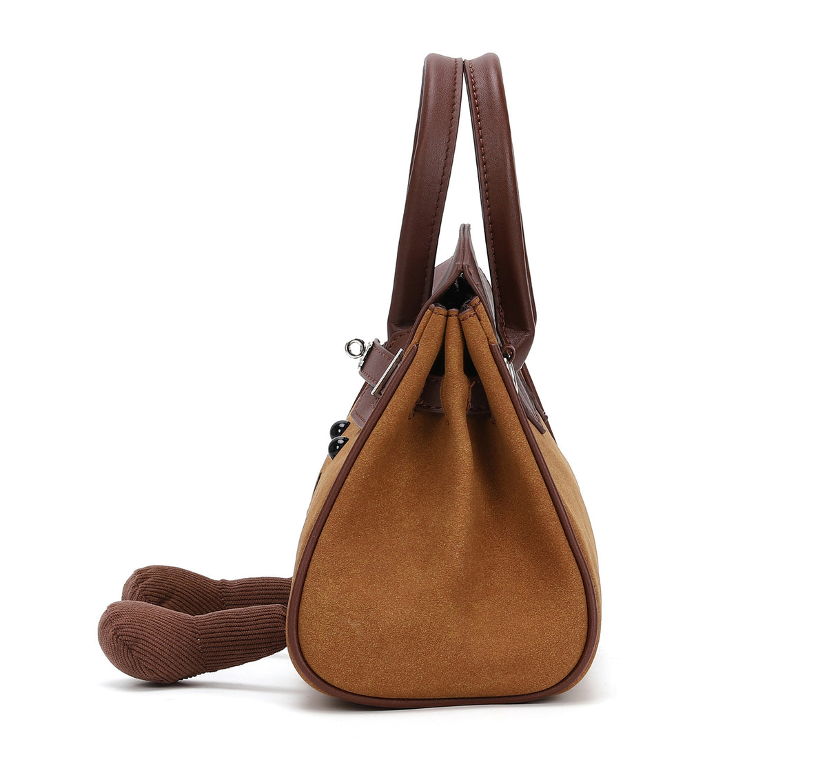 Smiley Face Structured Top Handle Bag - Brown - 5