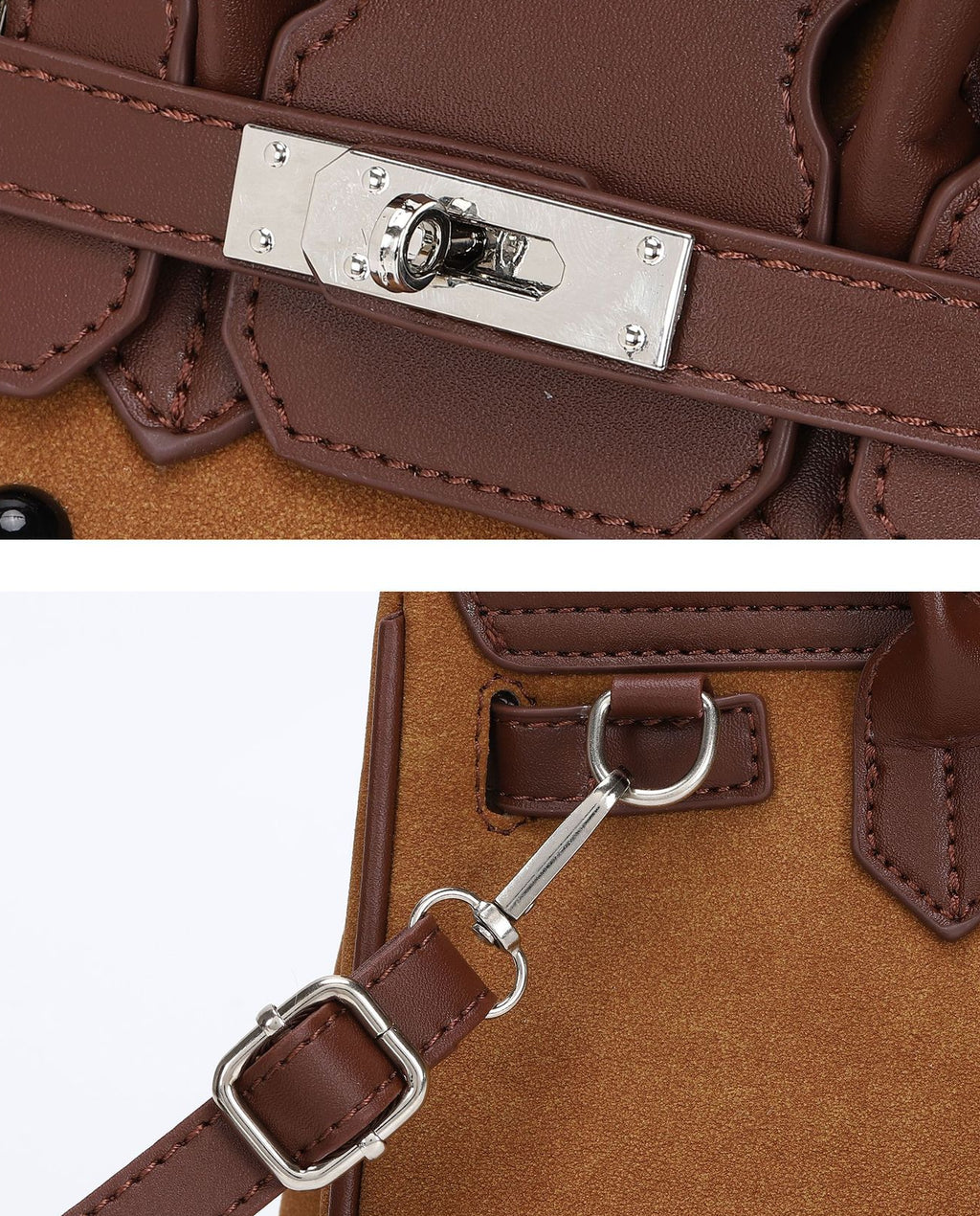 Smiley Face Structured Top Handle Bag - Brown - 8