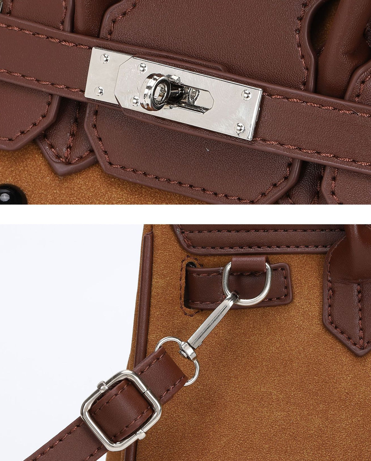 Smiley Face Structured Top Handle Bag - Brown - 8