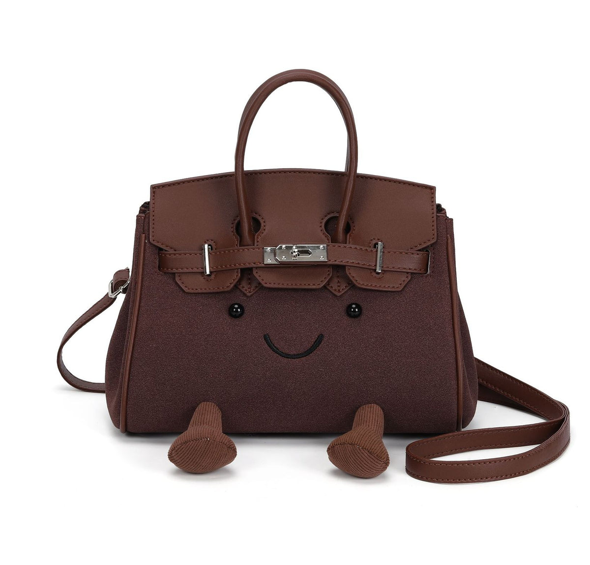 Smiley Face Structured Top Handle Bag - Coffee
