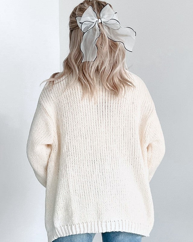 Scattered Pumpkin Motif Chunky Knit Cardigan - White - 2