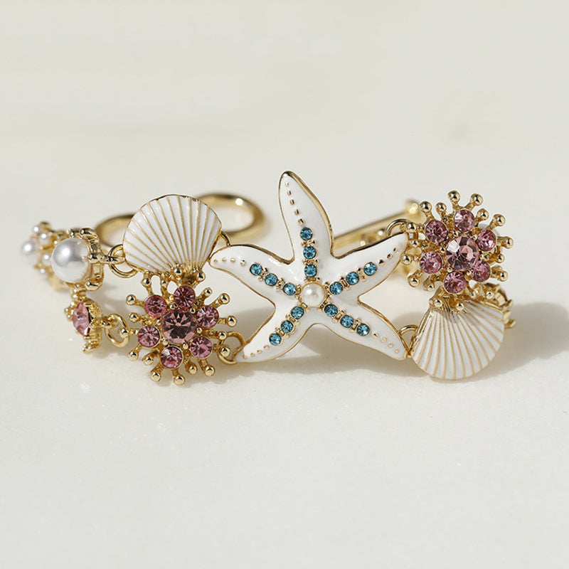 Starfish Shell Pearl Charm Necklace Set - White_Bracelet