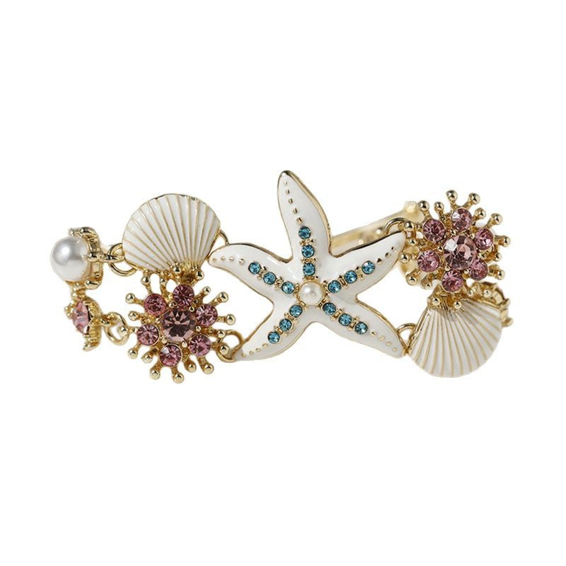 Starfish Shell Pearl Charm Necklace Set