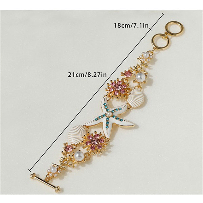 Starfish Shell Pearl Charm Necklace Set - view 1