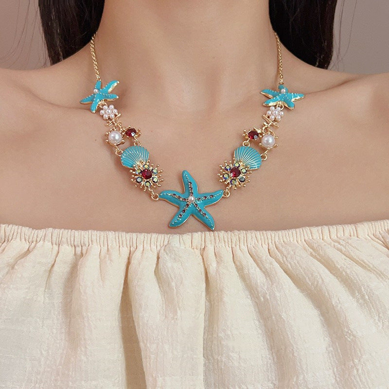 Starfish Shell Pearl Charm Necklace Set - view 4