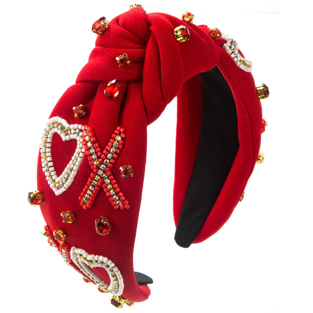Rhinestone Letter Motif Knot Headband - XO