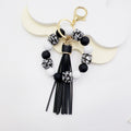 Speckled Bead Wristlet Keychain With Tassel - Black