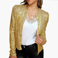 Padded Shoulder Sequin Open Front Jacket - Golden